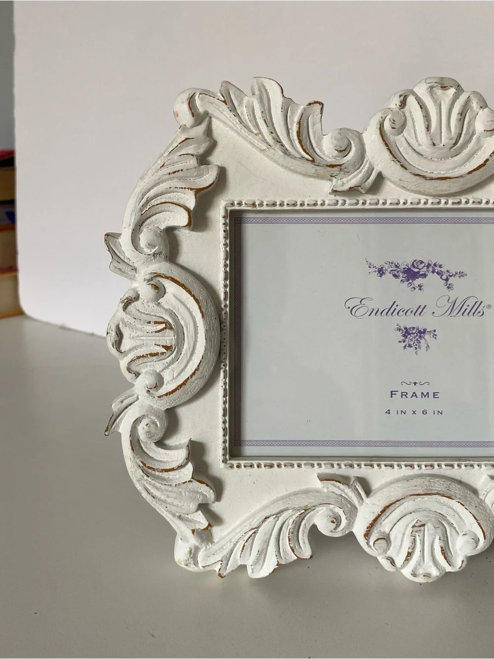 Baroque Style Picture Frame For 4 X 6” White Wood Photo Free-stand Shabby Chic l